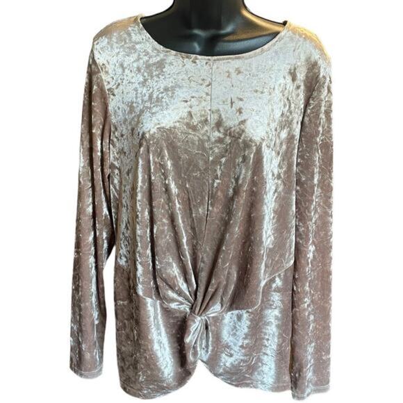 Pleione Anthropologie Champagne Crushed Velvet Knot Front Top Long Sleeve Sz M - Picture 1 of 7
